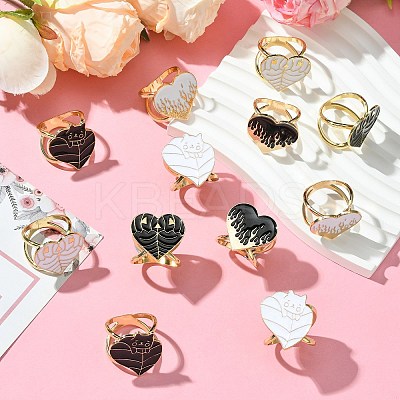 12Pcs 6 Styles Heart Golden Alloy Enamel Scarf Buckle Ring AJEW-CJ0001-34-1