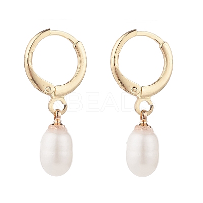 Natural Pearl Beads Drop Huggie Hoop Earrings for Women X-EJEW-JE04757-03-1
