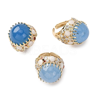 Half Round Natural Dyed Jade Cubic Zirconia Cuff Rings RJEW-M076-01G-04-1