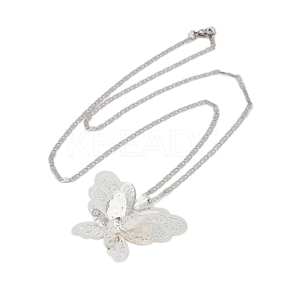 201 Stainless Steel Crystal Rhinestone 3D Hollow Butterfly Pendant Necklaces for Women LS-NJEW-K283-30P-1