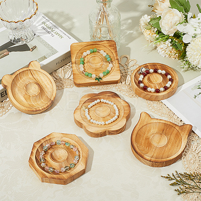 6Pcs 6 Styles Beech Wooden Jewelry Bracelet Finger Ring Diplay Holder Tray ODIS-BBC0001-03A-1