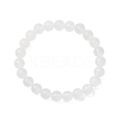 Natural Selenite Round Beads Stretch Bracelets for Men Women BJEW-JB12236-1