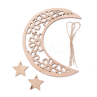 Moon & Flower Unfinished Wood Pendant Ornament WOOD-M003-02-1