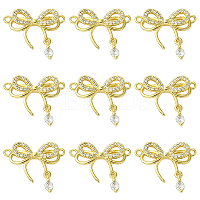 10Pcs Rack Plating Brass Pave Clear Cubic Zirconia Bowknot Connector Charms KK-SC0006-74-1