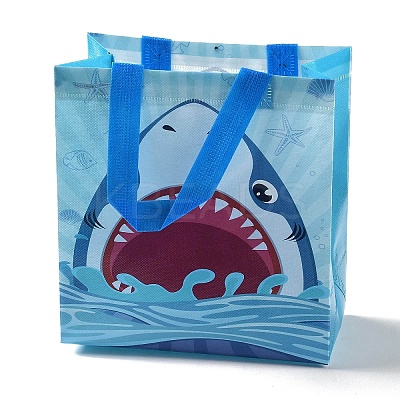 Cartoon Printed Shark Non-Woven Reusable Folding Gift Bags with Handle ABAG-F009-D01-1