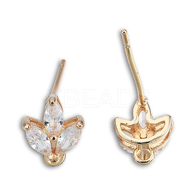 Brass Pave Clear Cubic Zirconia Stud Earring Findings X-KK-N235-041-1