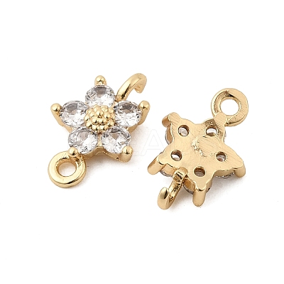 Brass Pave Cubic Zirconia Flower Links Connector Charms KK-H089-34G-02-1