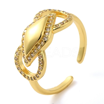 Bowknot Brass Micro Pave Clear Cubic Zirconia Open Cuff Rings for Women RJEW-Z070-06G-1