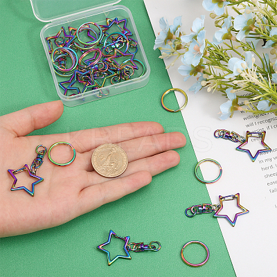 16Pcs Star Alloy & Iron Swivel Keychain Claps FIND-CA0007-20-1
