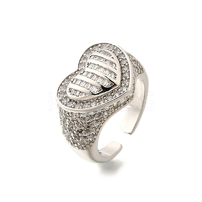 Brass Micro Pave Clear Cubic Zirconia Cuff Rings for Women RJEW-G347-01P-1