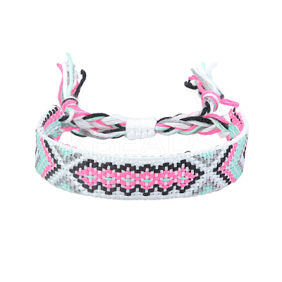 Polyester-cotton Braided Rhombus Pattern Cord Bracelet FIND-PW0013-001A-10-1