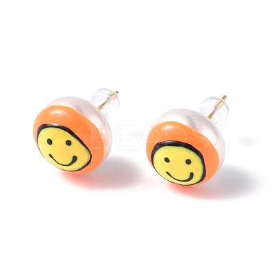 Natural Shell Smiling Face Stud Earrings with Enamel EJEW-G334-04B-1