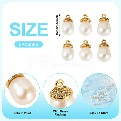 6Pcs Natural Cultured Freshwater Pearl Pendants PALLOY-TAC0174-1