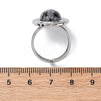 Oval Natural Snowflake Obsidian Finger Rings RJEW-M063-01P-17-1