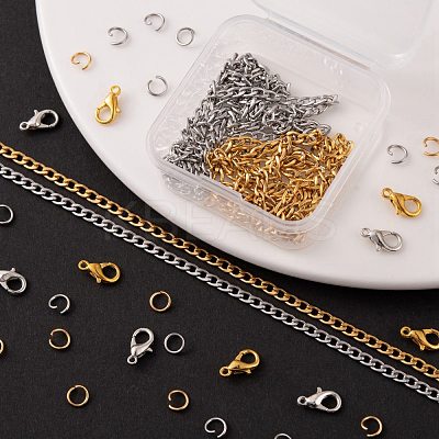 DIY 1.8m 2 Colors Vacuum Plated 304 Stainless Steel Twisted Chain Curb Chains Necklace Making Kits DIY-FS0001-25-1