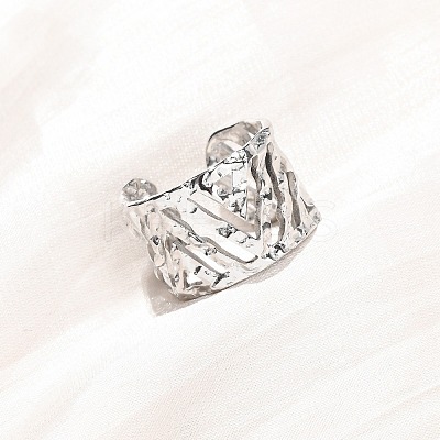 304 Stainless Steel Hollow Out Triangle Cuff Rings RJEW-G370-01P-1
