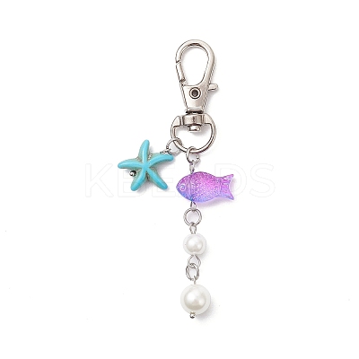 7Pcs Starfish Synthetic Turquoise & Glass Fish Beads Pendant Decorations HJEW-JM04134-1