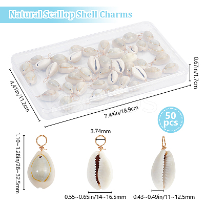 50Pcs Natural Cowrie Shell Pendants FIND-BBC0003-13-1