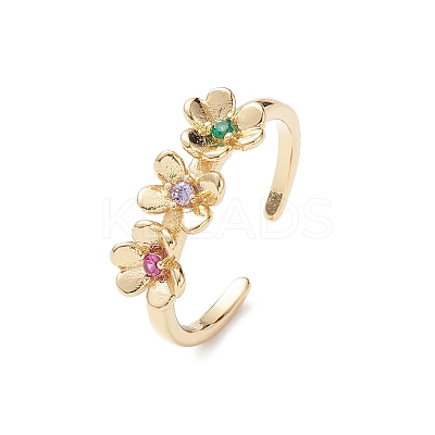 Flower Colorful Cubic Zirconia Cuff Ring LS-RJEW-M146-06G-1