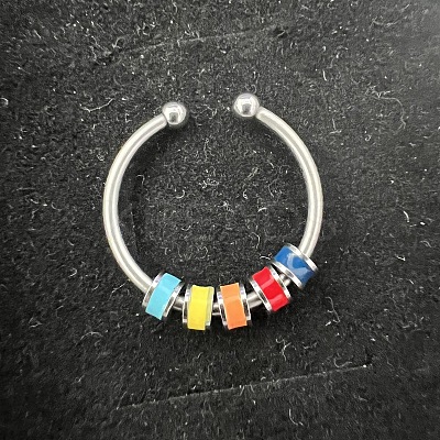 304 Stainless Steel Enamel Disc Beaded Adjustable Open Rings FS-WGAD8B0-13-1