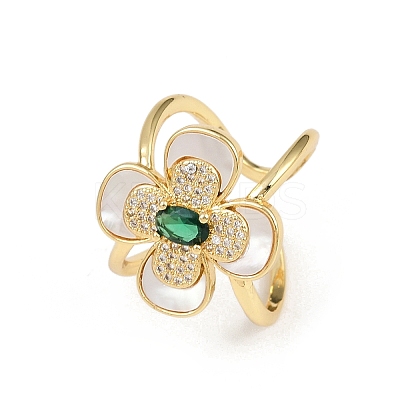 Brass Micro Pave Cubic Zirconia Cuff Rings for Women RJEW-F186-03G-1