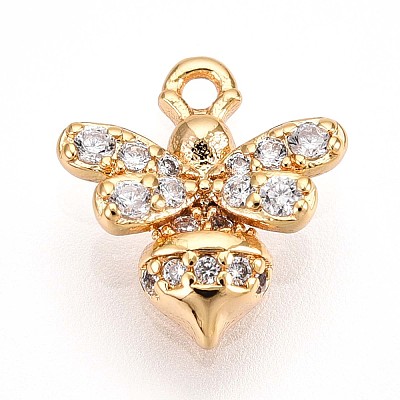 Brass Micro Pave Clear Cubic Zirconia Pendants KK-T075-19G-02-1