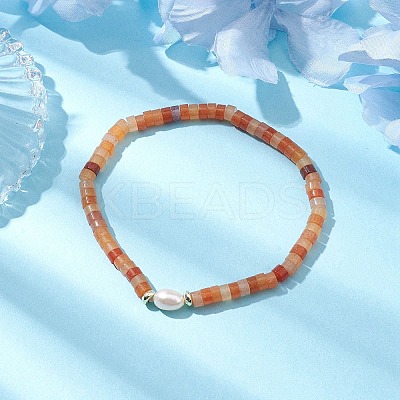 Natural Red Aventurine and Pearl Beads Btacelets BJEW-JB10681-04-1