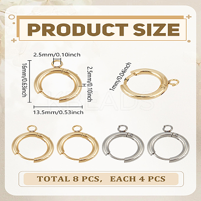 8Pcs 2 Colors 201 Stainless Steel Huggie Hoop Earring Findings STAS-LP0005-25B-1