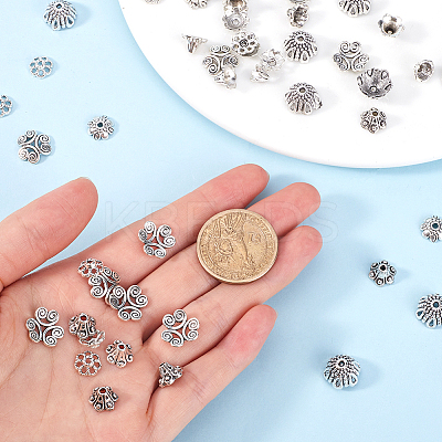 240Pcs 8 Styles Tibetan Style Alloy Flower Beads Caps FIND-SP0001-66-1