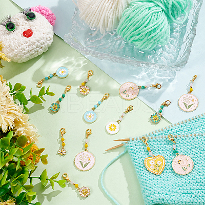 Flower & Bee Pendant Stitch Markers HJEW-AB00355-1