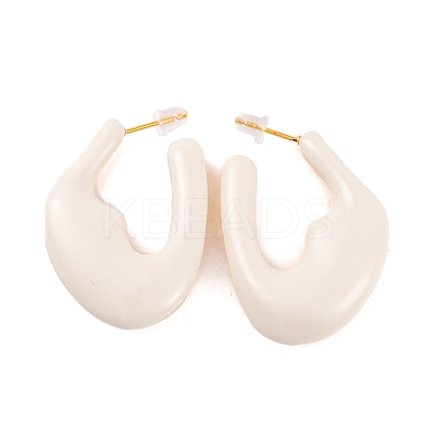 Nuggets Brass Enamel Half Hoop Stud Earrings for Women EJEW-G391-20A-G-1