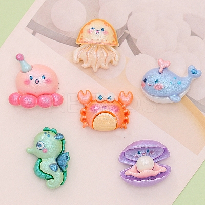Marine Organism Theme Opaque Resin Cabochons PW-WGABCE0-07-1