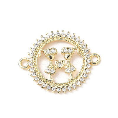 Brass Pave Clear Cubic Zirconia Friendship Connector Charms KK-L253-06G-1