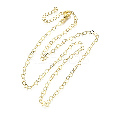 Brass Heart Link Chain Necklaces NJEW-M108-33G-1