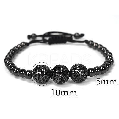 Adjustable Brass with Black Cubic Zirconia Beaded Braided Bracelets MK6347-3-1