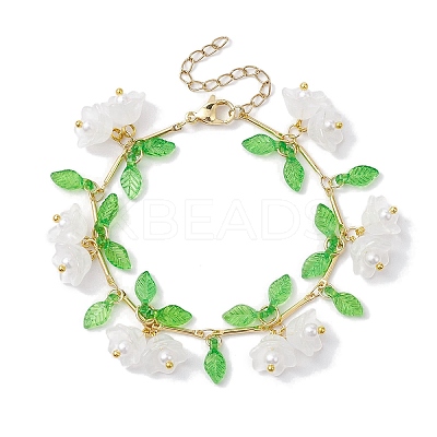 Flower Glass & Acrylic Charm Bracelets BJEW-JB10442-1
