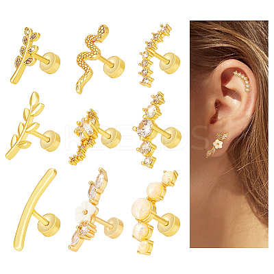 9Pcs Stainless Steel Pave Clear Cubic Zirconia Cartilage Earring Sets EJEW-PH0001-54-1