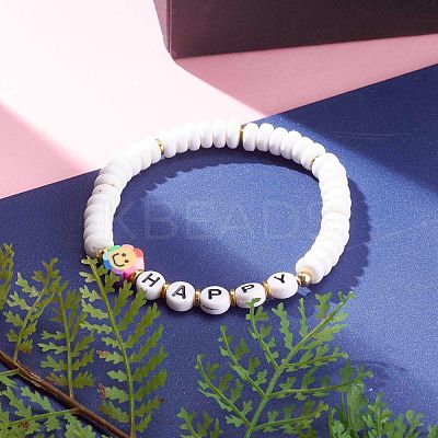 Polymer Clay Flower Beaded Stretch Bracelets for Valentine's Day BJEW-JB05944-1