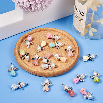 18Pcs 9 Colors Resin & Glass Pearl Angel Pendants FIND-TA0004-23-1