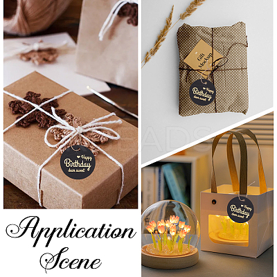 100Pcs Flat Round Gold Word Happy Birthday Dear Sweet Hanging Tags DIY-SP0003-87B-1