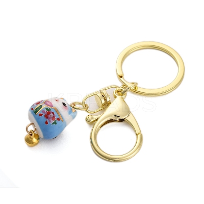 Fortune Cat Porcelain Pendant Keychain KEYC-G064-02C-1