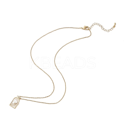 Arch with Flower Brass Enamel Pendant Necklaces LS-NJEW-H051-06G-1