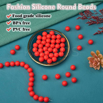 100Pcs Silicone Beads Round Rubber Bead 15MM Loose Spacer Beads for DIY Supplies Jewelry Keychain Making JX470A-1