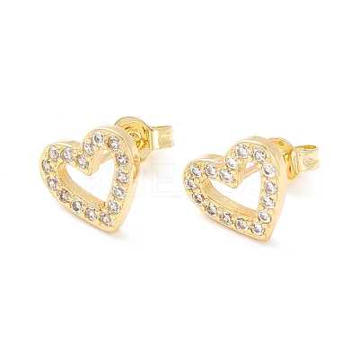 Clear Cubic Zirconia Open Heart Stud Earrings EJEW-P196-12G-1