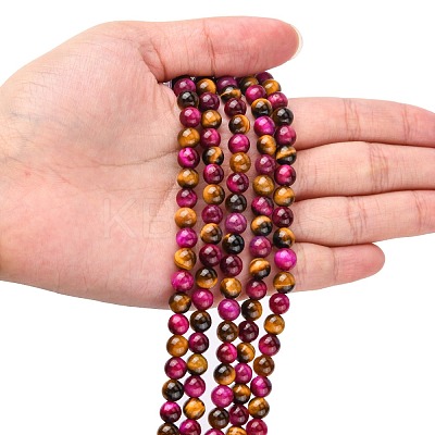 Natural Rose Tiger Eye(Dyed & Heated) and Yellow Tiger Eye(Dyed & Heated) Beads Strands G-G101-6mm-1-1