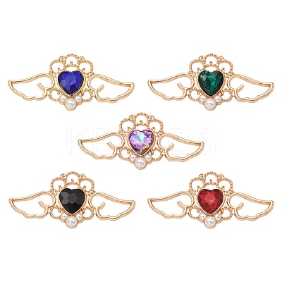 5Pcs 5 Colors Rack Plating Alloy Rhinestone Pendants ALRI-YW0001-19-1