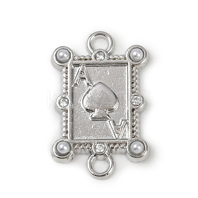 Brass & White ABS Plastic Imitation Pearl Playing Card A Connector Charms KK-M322-23P-1