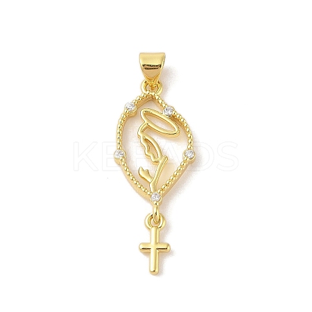 Rack Plating Brass Clear Cubic Zirconia Pendants KK-S380-18G-1