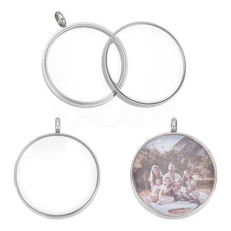 2Pcs 304 Stainless Stee Locket Pendants STAS-UN0064-13P-1