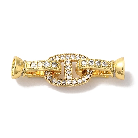 Oval Rack Plating Brass Micro Pave Clear Cubic Zirconia Fold Over Clasps KK-A225-09G-1